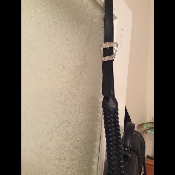 Crossbody Leather Silver Buckle & Braid Strap Bag - Picture 6 of 8